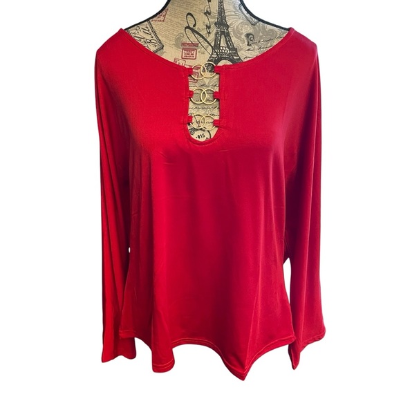 Ashley Stewart Red Keyhole Blouse - Picture 1 of 4